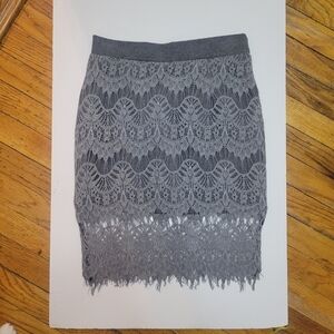 Grey Lace Pencil Skirt with Scalloped Edge Detail Girly Romantic